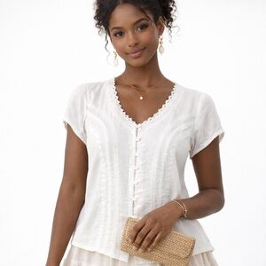 Soft Surroundings White Embroidered Milkmaid Blouse Boho Cottagecore M